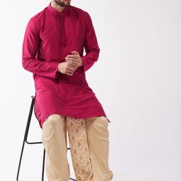 VASTRAMAY Men Fuchsia Pink Regular Kurta with Dhoti Pants image 2