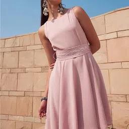 FabAlley X Siddarth Pink Crepe Fit & Flare Dress-picture-2