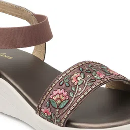 Picktoes Embroidered Open Toe Flats With Ankle Loop image 3