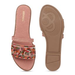 Anouk Peach-Coloured Printed Open Toe Flats image 2
