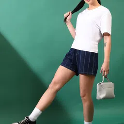 TALES & STORIES Women Striped Mid-Rise Outdoor Shorts-image-87