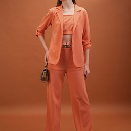 Tokyo Talkies Orange Coloured Square Neck Top Blazer & Trousers Co-Ords-image-8