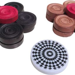 WOODEN CARROM PAWNS (9 BLACK,9 BROWN,2 RED) WITH STRIKER Carrom Pawns-image-58