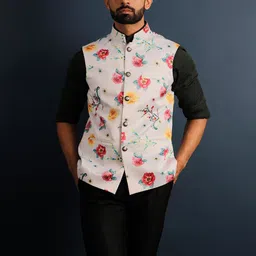 Lightpole Printed Mandarin Collar Nehru Jacket image 2