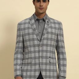 Men Checkered Single Breasted Formal Blazer-image-24