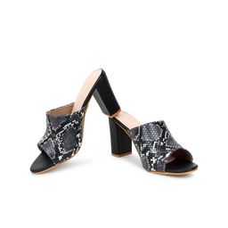 Action Snake Pattern Printed Synthetic Leather Block Mules image 3