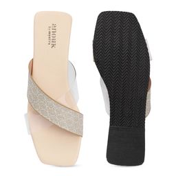 Anouk Cream-Coloured Textured Open Toe Flats image 5