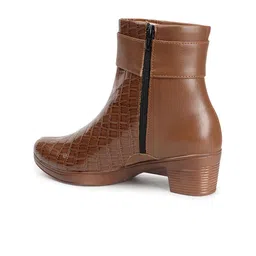 TRASE Brown Textured Block Heeled Boots with Buckles image 3