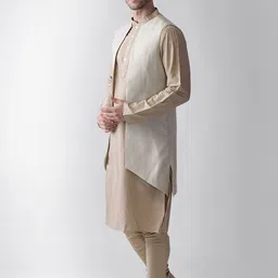 KISAH Men Cream-Coloured Regular Kurta Pyjamas with Jacket image 3