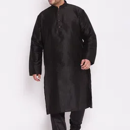 VASTRAMAY Plus Size Men Black Solid Kurta with Pyjamas-15