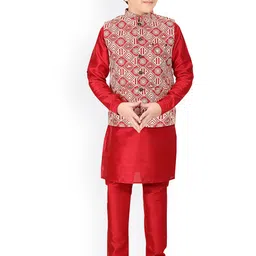 CAVIO Boys Maroon Thread Work Kurta with Pyjamas image 4