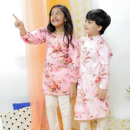 VASTRAMAY Boys Floral Printed Mandarin Collar Kurta With Pyjamas-34