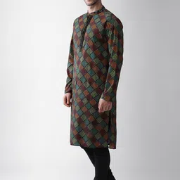 KISAH Men Gundi Buttons Printed Regular Kurta with Churidar image 3