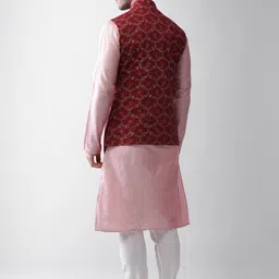 KISAH Men Maroon Regular Kurta with Pyjamas & Jacket image 3