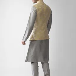 KISAH Men Yellow Regular Kurta with Pyjamas image 5