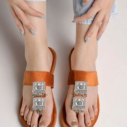 Shoetopia Ethnic Embellished Suede T-Strap Flats-14