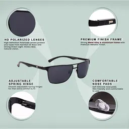 AISLIN Unisex Rectangle Sunglasses with Polarised and UV Protected Lens image 4