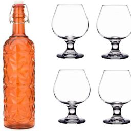 Bottle & 4 Glass Serving Lemon Set, Orange, Clear, Glass - A552 Jug Glass Set-image-21