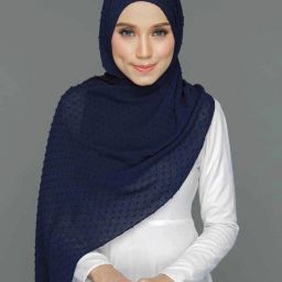 Solid Chiffon Women Dark Blue Scarf-image-86
