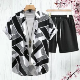 Men Top & Shorts Set Black Printed-image-21