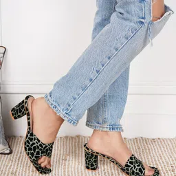 Shezone Green & Black Printed Block Heels-27