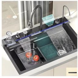 30x18x9 5-Piano Switch 2 Waterfall & 1 Pull-down Faucet With LED Display Vessel Sink-image-51