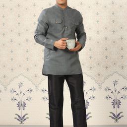 Ode by House of Pataudi Grey Pathani Short Kurta-picture-31