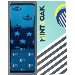 Mint & Oak Men Set Of 3 Blue All The Way Printed Calf Length Socks-17