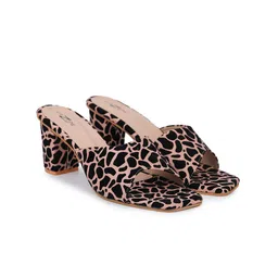 Shezone Peach-Coloured & Black Printed Block Heels image 3