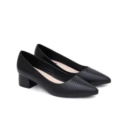 Sherrif Shoes Black Textured Party Block Pumps image 4