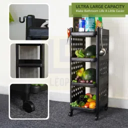 leopax 4 Tier Stackable Shelf Utility Rolling Stand Rack | Storage Organizer Rack | Plastic Kitchen Trolley image 3