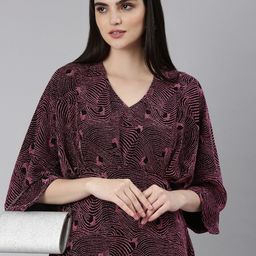 SHOWOFF Self Design Flared Sleeve Fit and Flare Dress-image-11