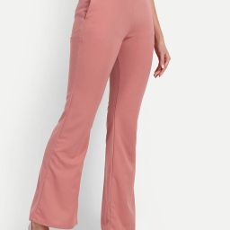 Women Flared Pink Polyester Trousers-image-84