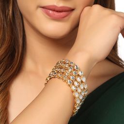NVR Women Set Of 4 Gold-Plated Kundan Studded Traditional Bangles-4