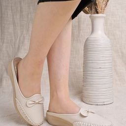 Shoetopia Women Textured Lightweight Comfort Insole Bow Detail Mules-33