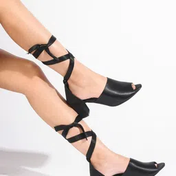 SHUZ TOUCH Peep Toe Suede Block Heel Gladiators-3