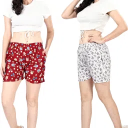 Pack of 2 Self Design Women Maroon, White Regular Shorts-image-43