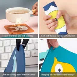 henij Cartoon Silicone Non-Slip Insulation Cute Animal Pattern Trivet pan for Bowl (Random Pattern & Color , Round & Square) Polyvinyl Chloride Trivet image 2