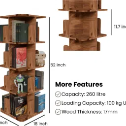 cogo 4 Tier Revolving Bookshelf | 260 litre | 100 kg UDL Loading Capacity Engineered Wood Open Book Shelf image 3