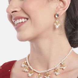 Anouk Women Gold-Plated Pearl Studded Necklace with Earrings-56
