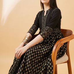 all about you Ethnic Motifs Printed Gotta Patti A-Line Kurta With Trouser-19