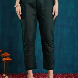 RAJGRANTH Women Regular Thread Work Chanderi Silk Kurti with Trousers & With Dupatta image 5