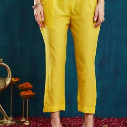 RAJGRANTH Women Regular Thread Work Chanderi Silk Kurti with Trousers & With Dupatta image 4