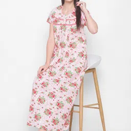AV2 Women Orange & White Pure Cotton Floral Printed Maternity Nightdress-picture-46