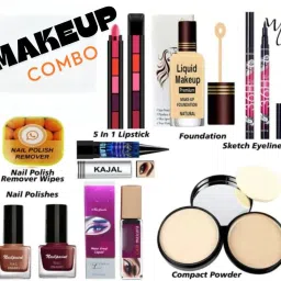 makeup kit of compact fondation eyeliner mascara nailpaint 5in1 lipstick & kajal-image-30