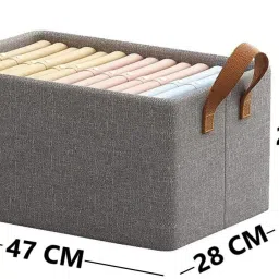 bizbee Polyester Rectangle Metal Frame Wardrobe Organizer with Side Handle Storage Box for Cloth Storage Basket image 3