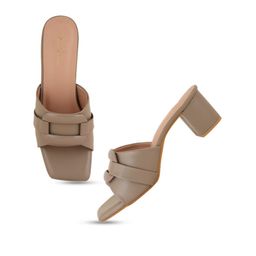 Mast & Harbour Beige Open Toe Block Heels image 5