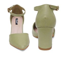 Sherrif Shoes Textured Pointed Toe Block Pumps With Ankle Loop image 3