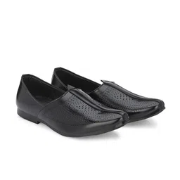 Azzaro Black Men Pointed Toe Perforations Lightweight Basics Mojaris With Laser Cuts image 5