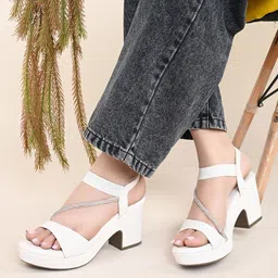 XE Looks Embellished Open Toe Block Heels-11